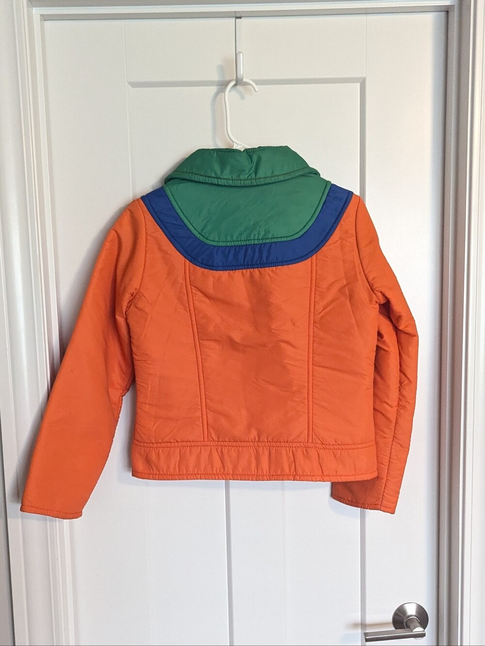 Rainier Vintage 80s Color Block Cropped Ski Jacket - Bright Orange Green sz S - Picture 4 of 7